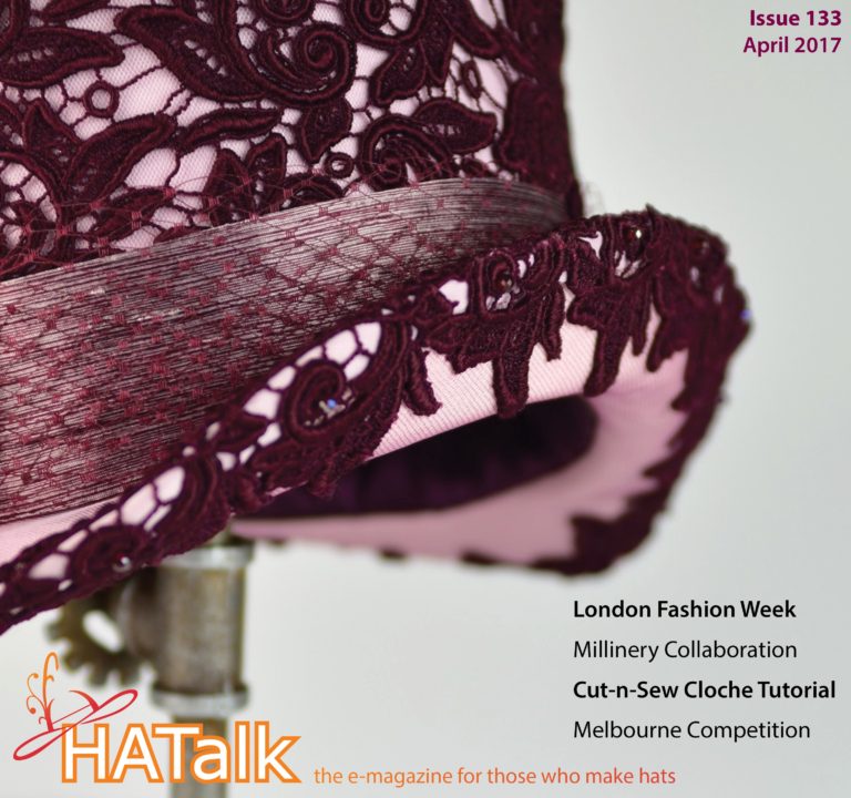 Hat by Kimberly Andert for cover of HATalk Issue 133 (April 2017), featuring a cloche project by MJ Baxter.