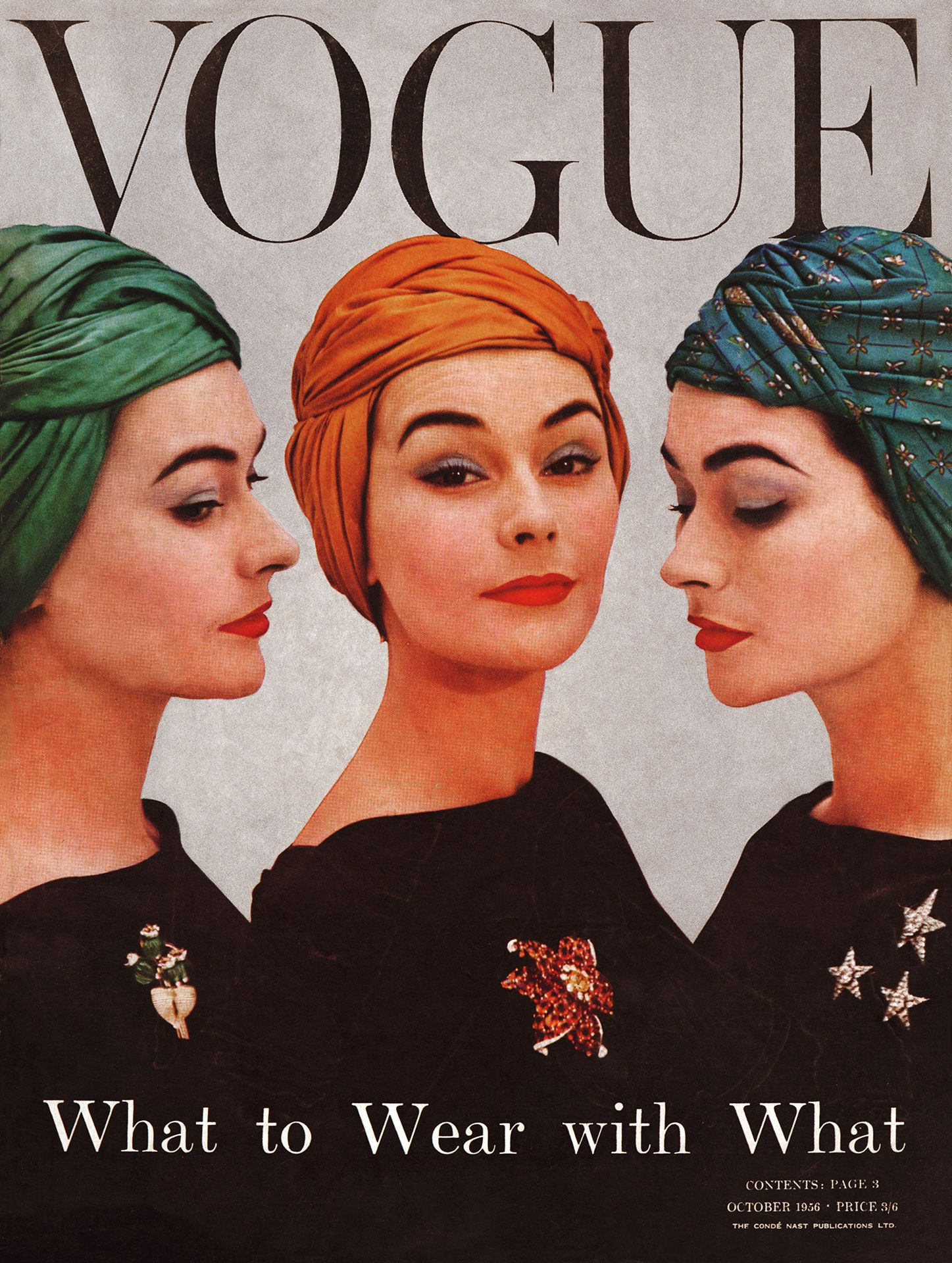 1956 Vogue cover featuring models in turbans