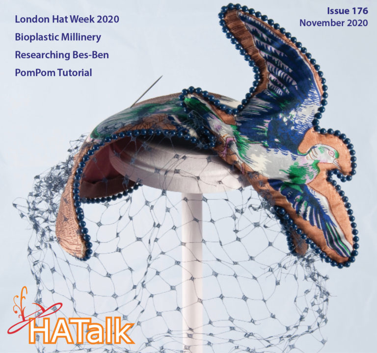 HATalk Issue 176 - November 2020. Cover Cover: Bes-Ben silk scarf hat with duck design, 1953, from the collection of Mary Robak and photographed by Liz Robak.