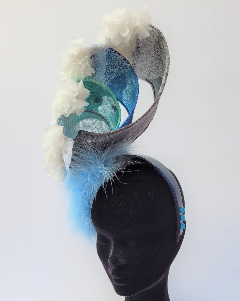 Royal Blue and Orange Ribbon Hat - Leanne Cairns Millinery